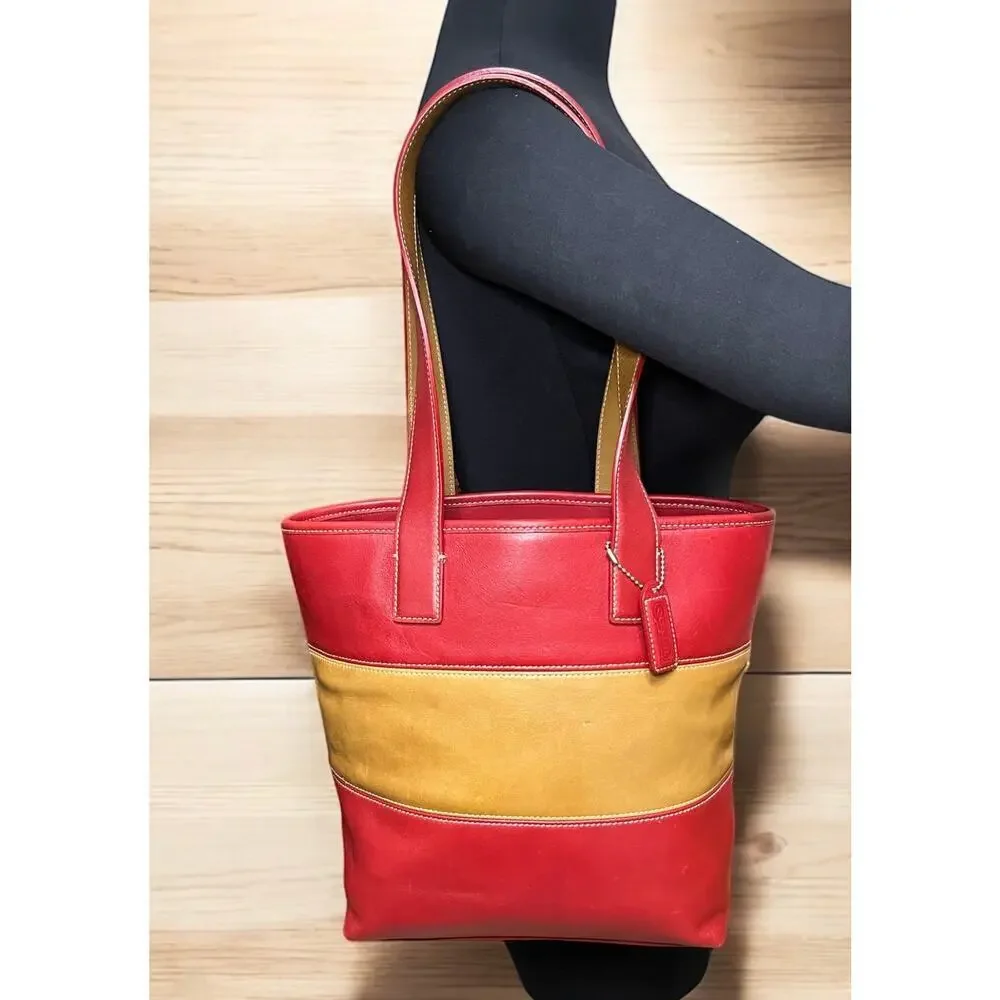 Vintage Coach 9348 Leather Rugby Stripe Tote Bag & Skinny Wristlet